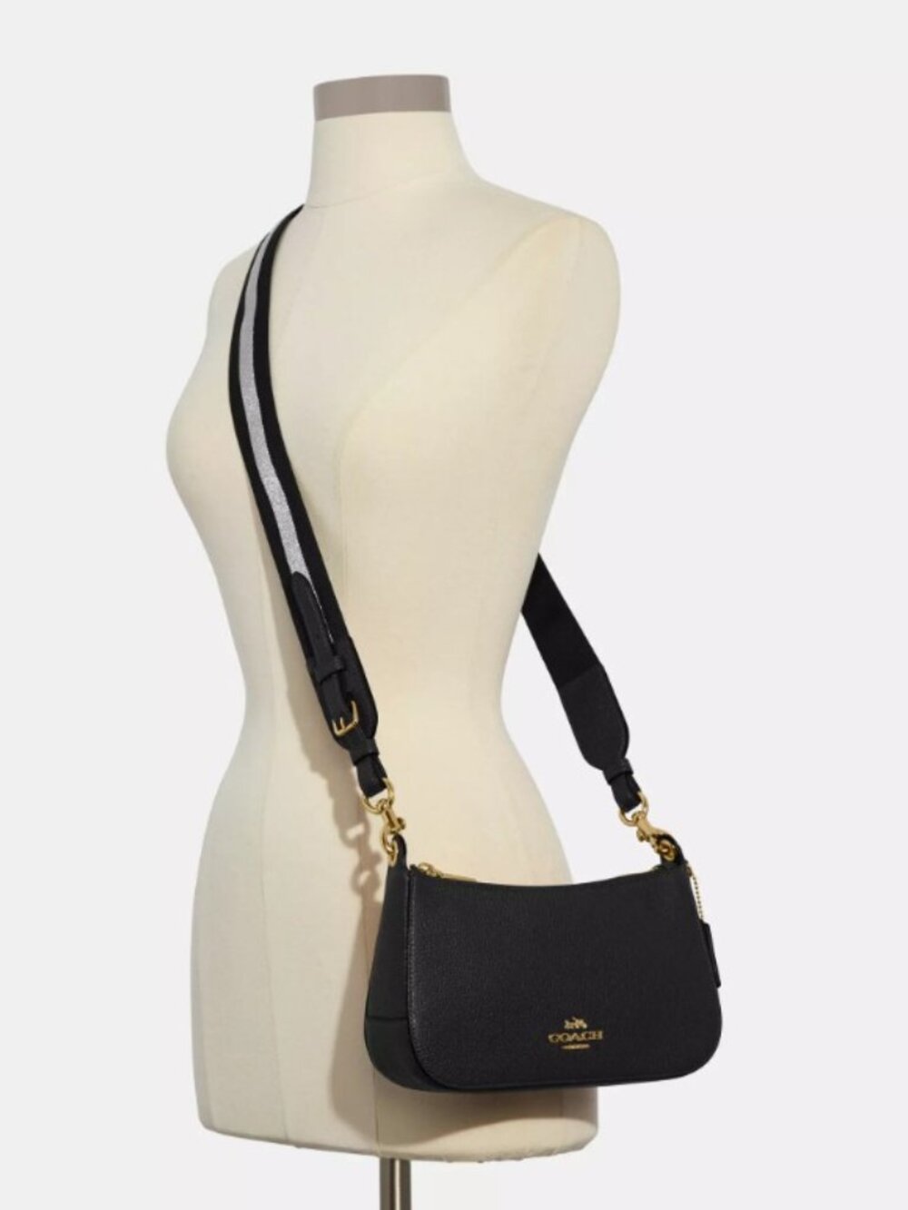Coach Jes Baguette Leather Black Purse Bag C7265 Crossbody Soft Thick Strap Wide